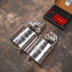 Valvetronic Exhaust Muffler, 8-1/2 Inch Length X 8-1/2 Inch Width X 5-1/2 Inch Height Oval T304 Stainless Steel Case – UVM.63MM.X2