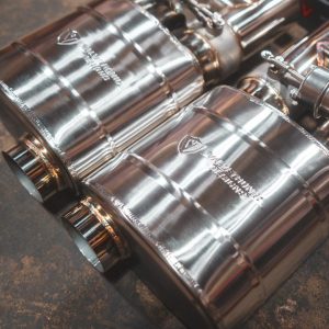 Valvetronic Exhaust Muffler, 8-1/2 Inch Length X 8-1/2 Inch Width X 5-1/2 Inch Height Oval T304 Stainless Steel Case – UVM.63MM.X2