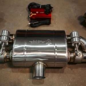 Valvetronic Exhaust Muffler, 11-1/2 Inch Width X 7 Inch Height Oval T304 Stainless Steel Case, T-Style, Single 3 Inch Inlet – UVM.76MM.TSTYLE.X1