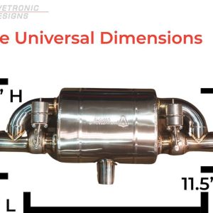 Valvetronic Exhaust Muffler, 11-1/2 Inch Width X 7 Inch Height Oval T304 Stainless Steel Case, T-Style, Single 3 Inch Inlet – UVM.76MM.TSTYLE.X1