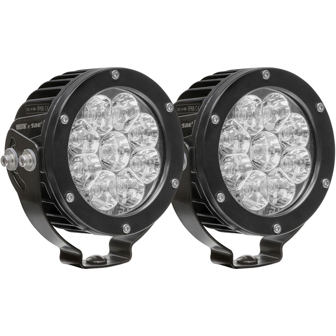 Westin Driving/ Fog Light, Axis Hp, LED Bulb, Osram 9 LED Clear Bulb, 4-3/4 Inch Round, 27 Watt, Spot Beam, Clear Polycarbonate Lens – 09-12007A-PR