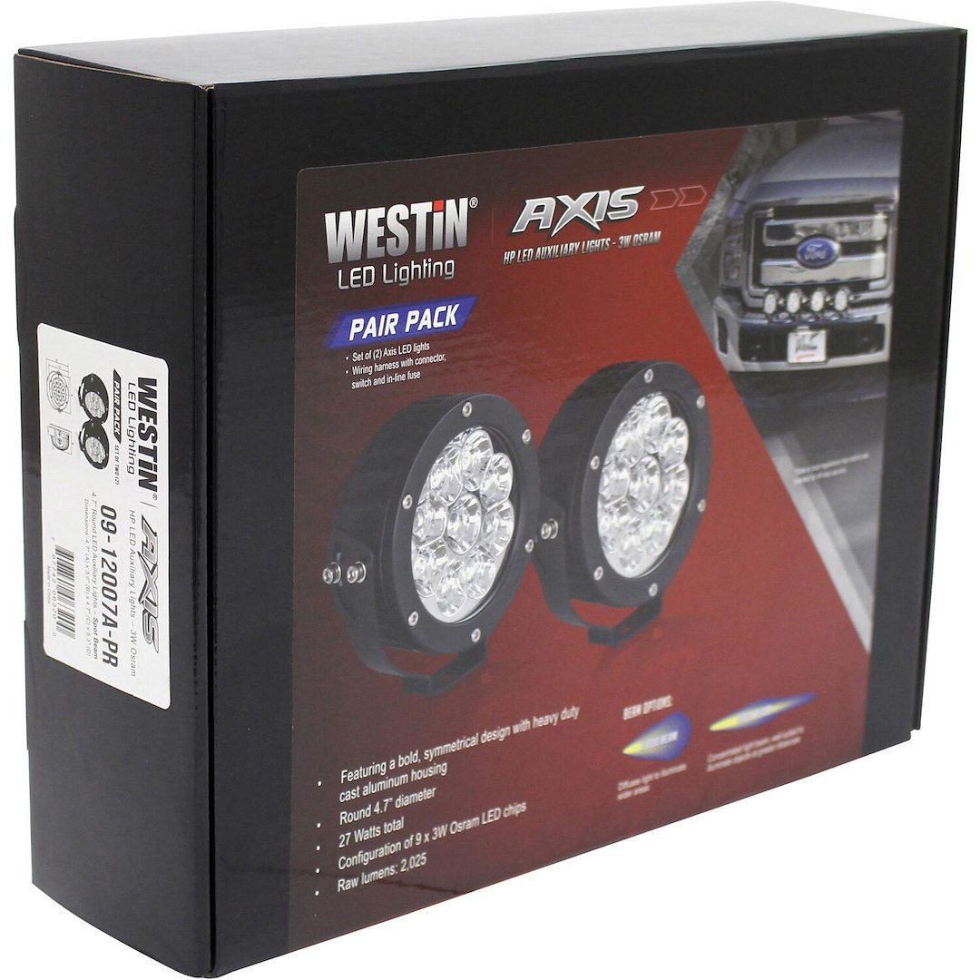 Westin Driving/ Fog Light, Axis Hp, LED Bulb, Osram 9 LED Clear Bulb, 4-3/4 Inch Round, 27 Watt, Spot Beam, Clear Polycarbonate Lens – 09-12007A-PR