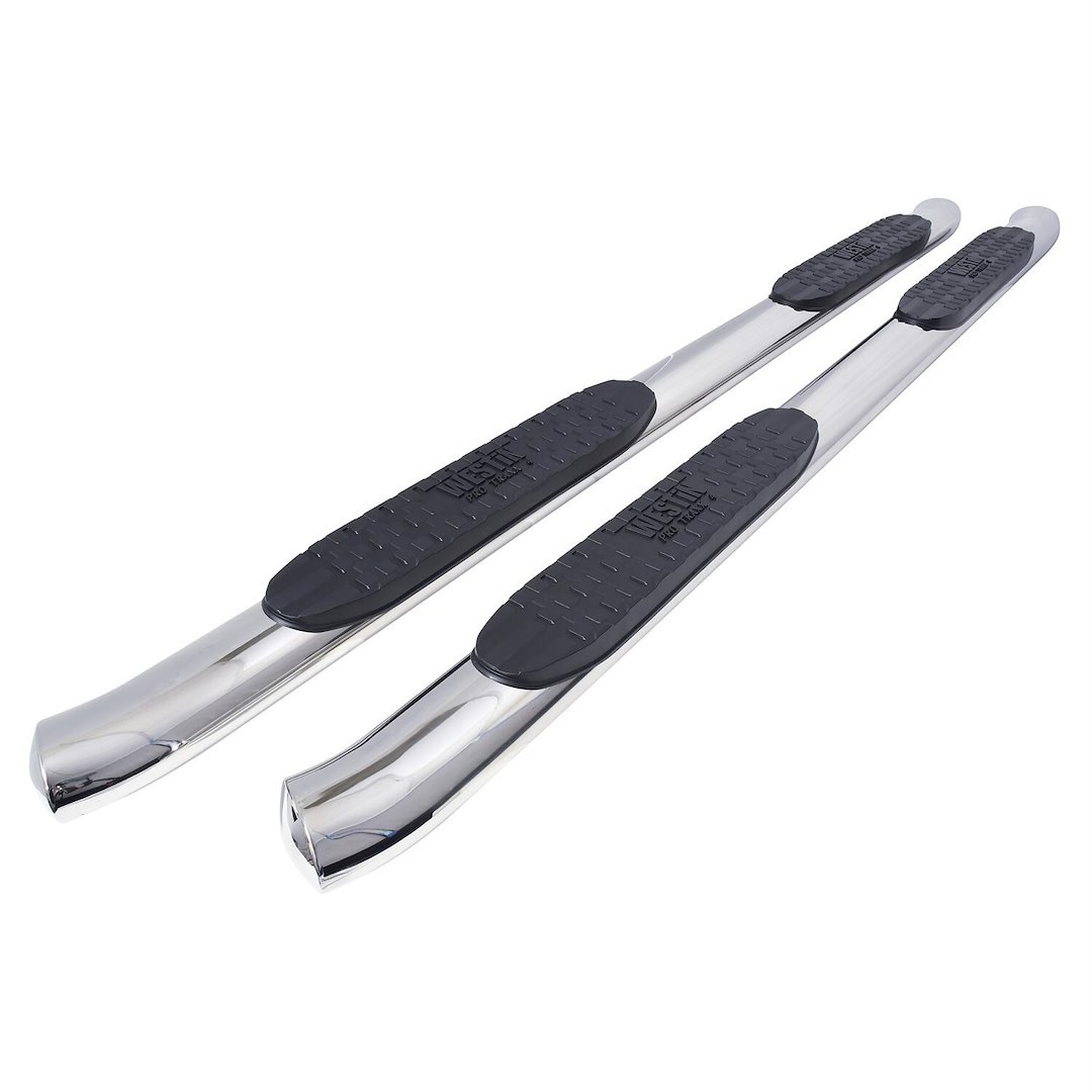 Westin Nerf Bar, Pro Traxx®, With Step Pads, 4 Inch Oval Bent, Polished, Stainless Steel, With Welded End Caps, Rocker Panel Mount – 21-22770