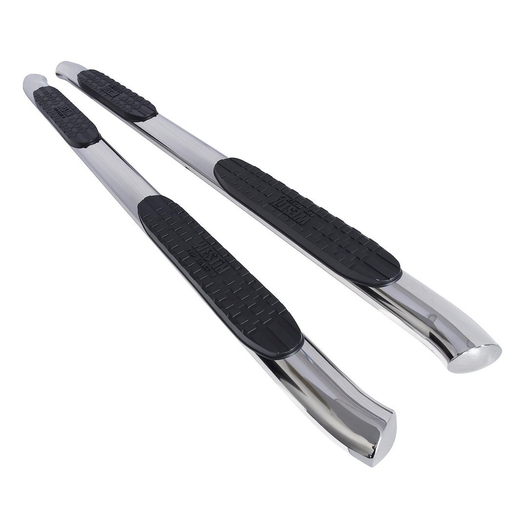 Westin Nerf Bar, Pro Traxx®, With Step Pads, 4 Inch Oval Bent, Polished, Stainless Steel, With Welded End Caps, Rocker Panel Mount – 21-22770
