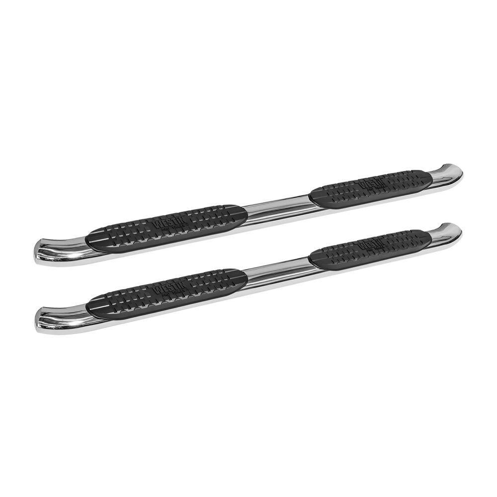 Westin Nerf Bar, Pro Traxx®, With Step Pads, 4 Inch Oval Bent, Polished, Stainless Steel, With Welded End Caps, Rocker Panel Mount – 21-23710