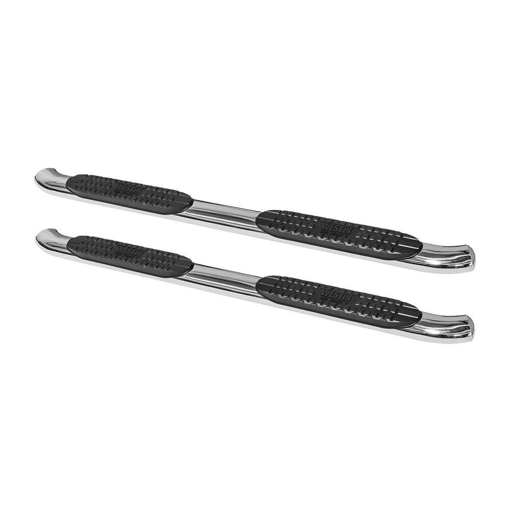 Westin Nerf Bar, Pro Traxx®, With Step Pads, 4 Inch Oval Bent, Polished, Stainless Steel, With Welded End Caps, Rocker Panel Mount – 21-23710