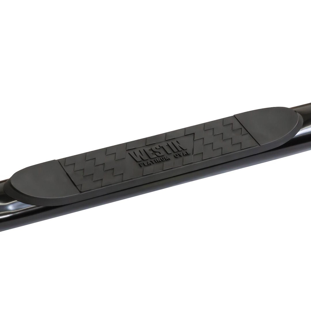 Westin Nerf Bar, Platinum, With Step Pads, 4 Inch Oval Bent, Powder Coated, Black, Steel, Without End Caps, Rocker Panel Mount – 21-3565