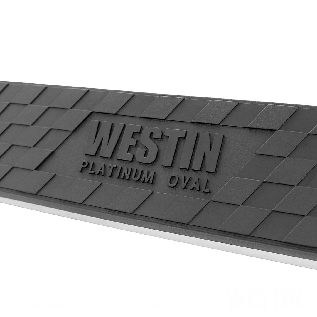 Westin Nerf Bar, Platinum, With Step Pads, 4 Inch Oval Bent, Powder Coated, Black, Steel, Without End Caps, Rocker Panel Mount – 21-3565