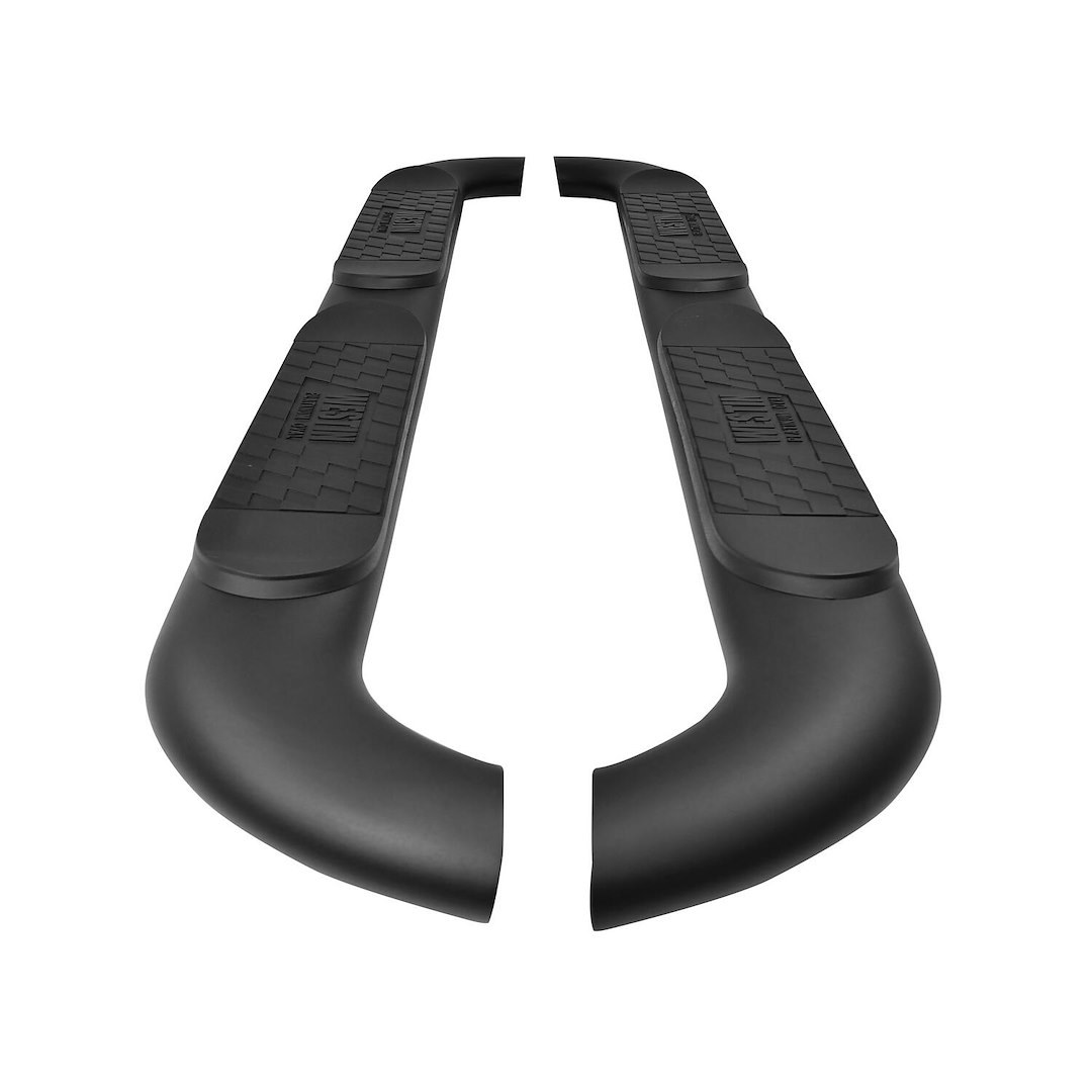 Westin Nerf Bar, Platinum, With Step Pads, 4 Inch Oval Bent, Powder Coated, Black, Steel, Without End Caps, Rocker Panel Mount – 21-4065