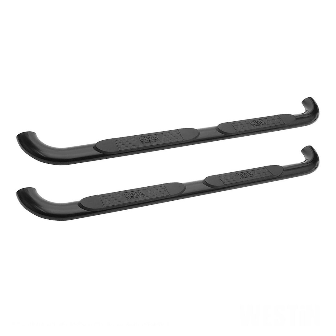 Westin Nerf Bar, Platinum, With Step Pads, 4 Inch Oval Bent, Powder Coated, Black, Steel, Without End Caps, Rocker Panel Mount – 21-4085