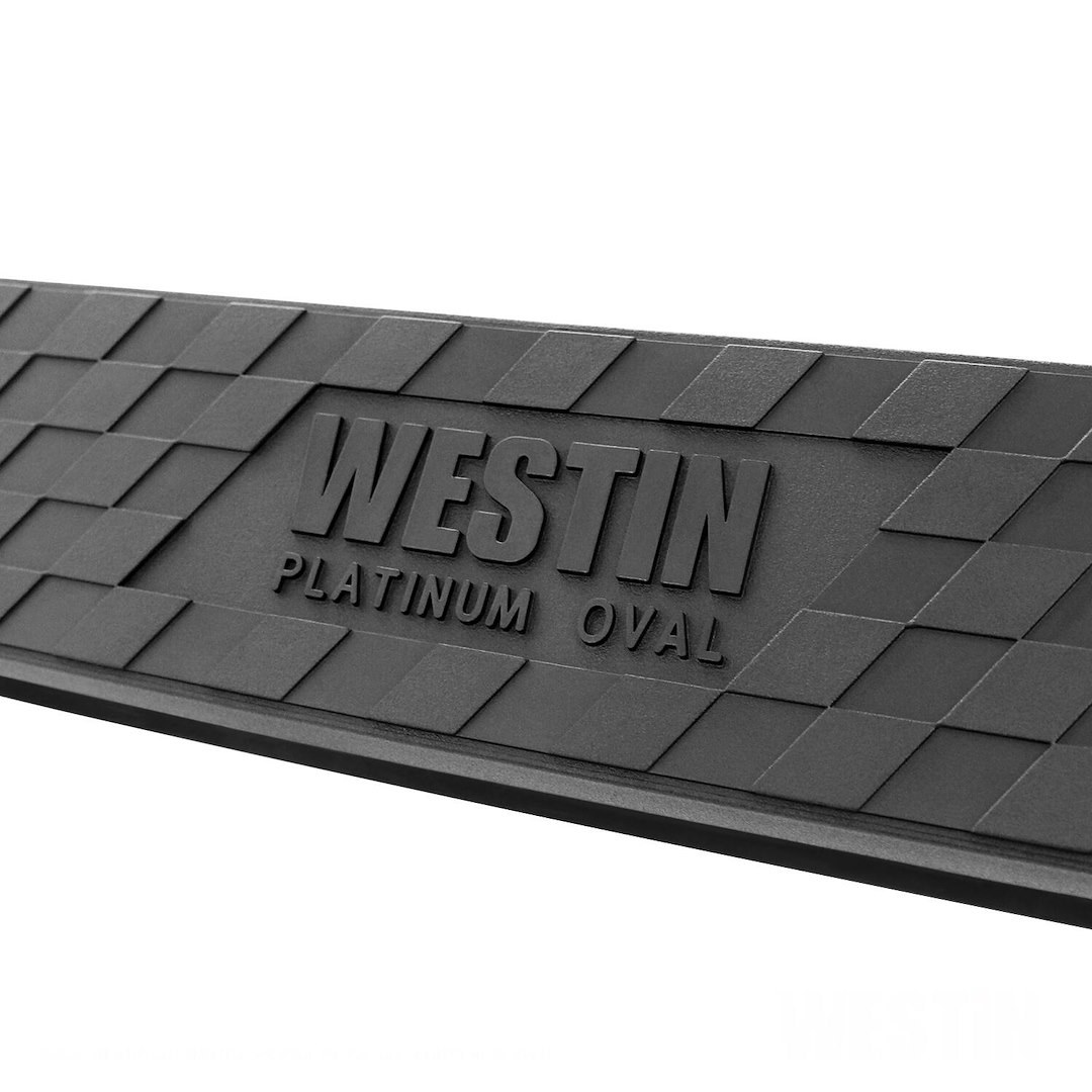 Westin Nerf Bar, Platinum, With Step Pads, 4 Inch Oval Bent, Powder Coated, Black, Steel, Without End Caps – 21-4165