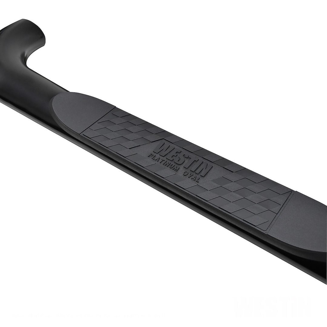 Westin Nerf Bar, Platinum, With Step Pads, 4 Inch Oval Bent, Powder Coated, Black, Steel, Without End Caps – 21-4165