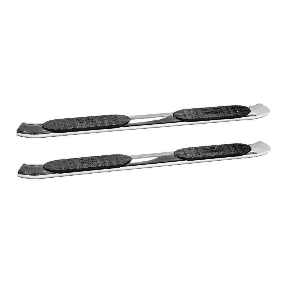Westin Nerf Bar, Pro Traxx®, With Step Pads, 5 Inch Oval Bent, Polished, Stainless Steel, With Welded End Caps, Rocker Panel Mount – 21-53710