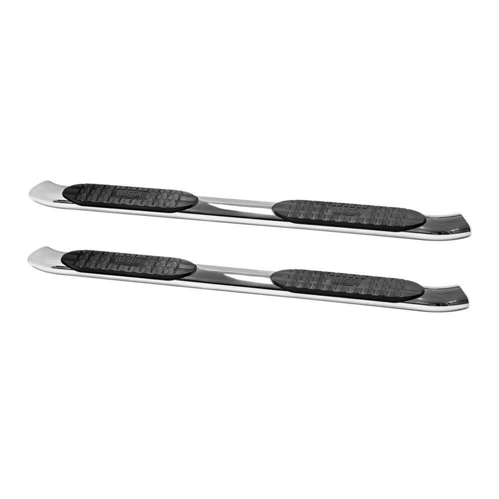Westin Nerf Bar, Pro Traxx®, With Step Pads, 5 Inch Oval Bent, Polished, Stainless Steel, With Welded End Caps, Rocker Panel Mount – 21-53710