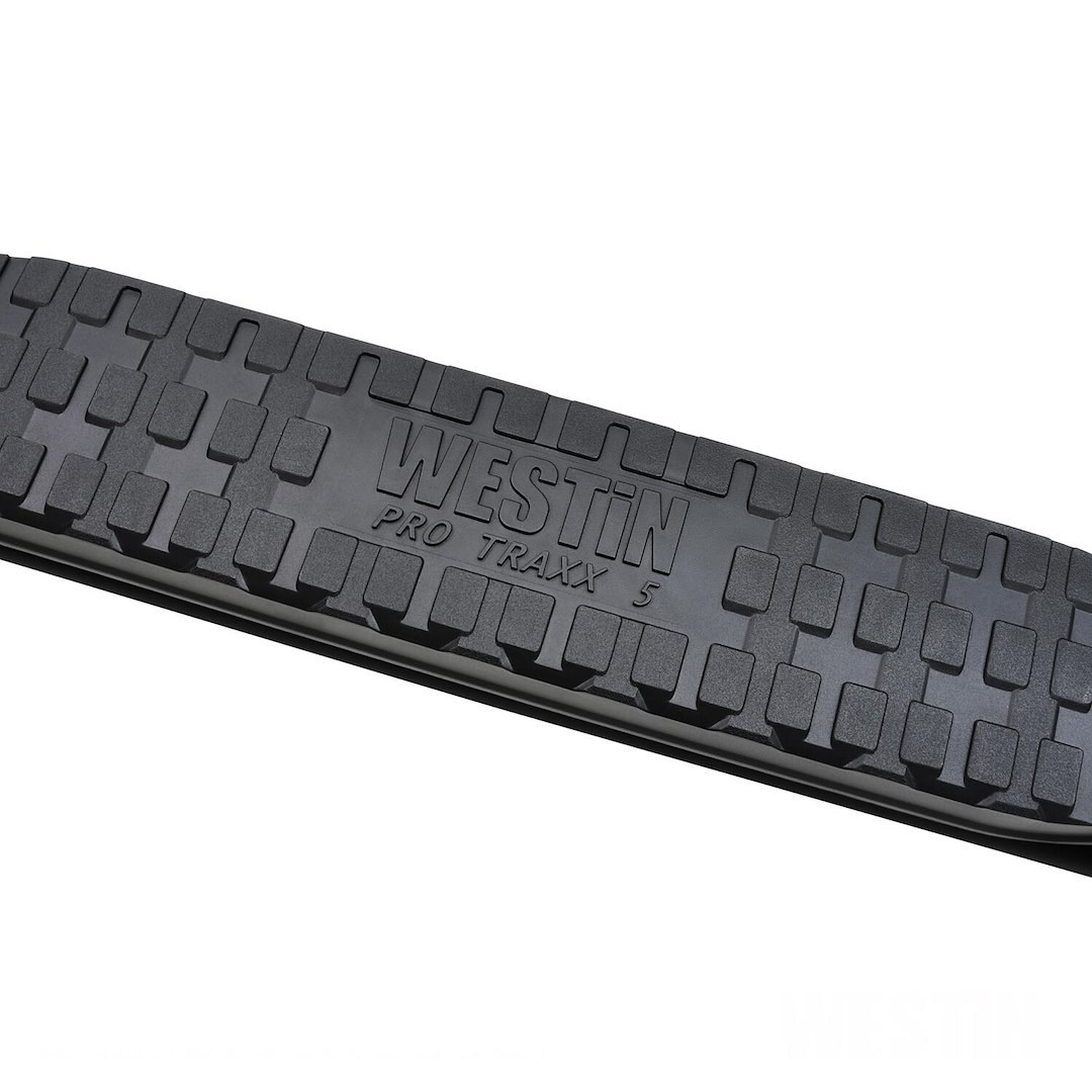 Westin Nerf Bar, Pro Traxx ®, With Step Pads, 5 Inch Oval Bent, Powder Coated, Black, Steel, With Welded End Caps, Rocker Panel Mount – 21-54155