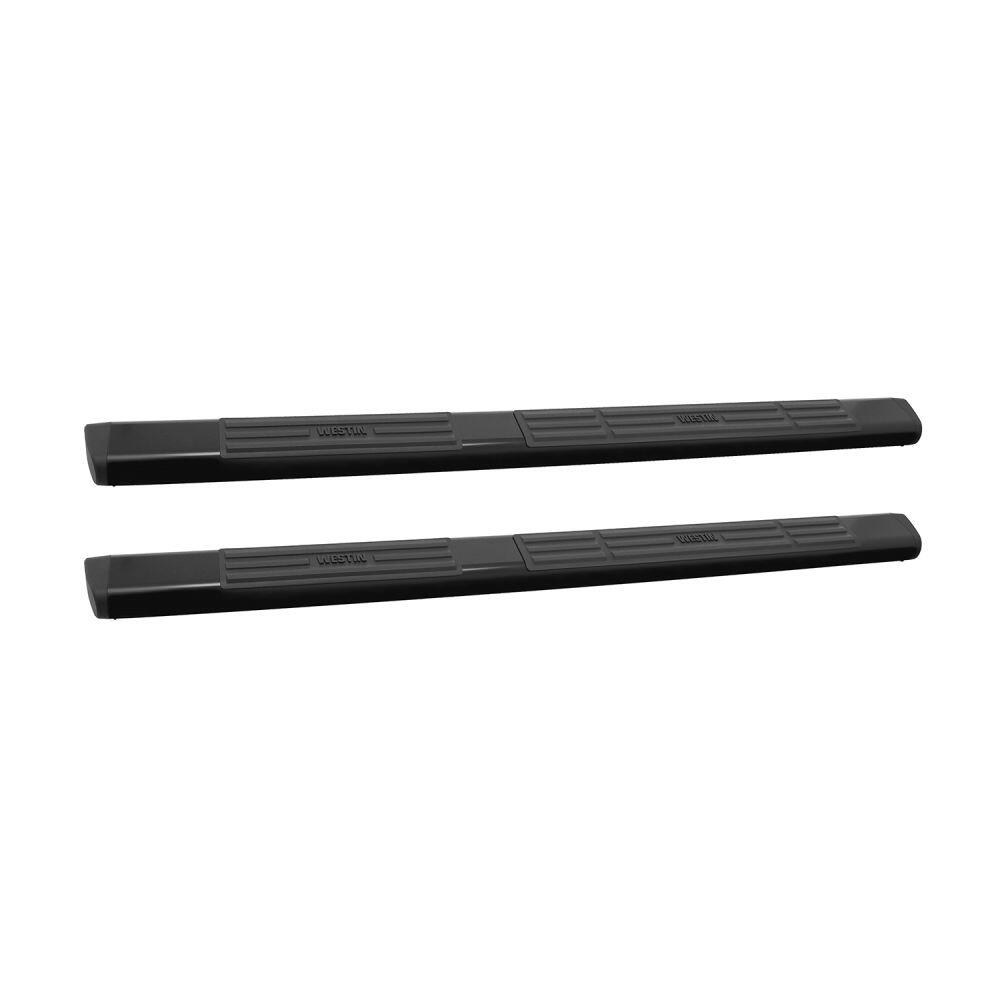 Westin Nerf Bar, Premier, With Step Pads, 6 Inch Oval Straight, Powder Coated, Black, Steel, With Plastic End Caps, Rocker Panel Mount – 22-6035