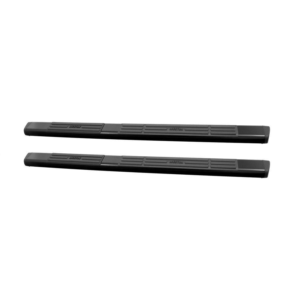 Westin Nerf Bar, Premier, With Step Pads, 6 Inch Oval Straight, Powder Coated, Black, Steel, With Plastic End Caps, Rocker Panel Mount – 22-6035