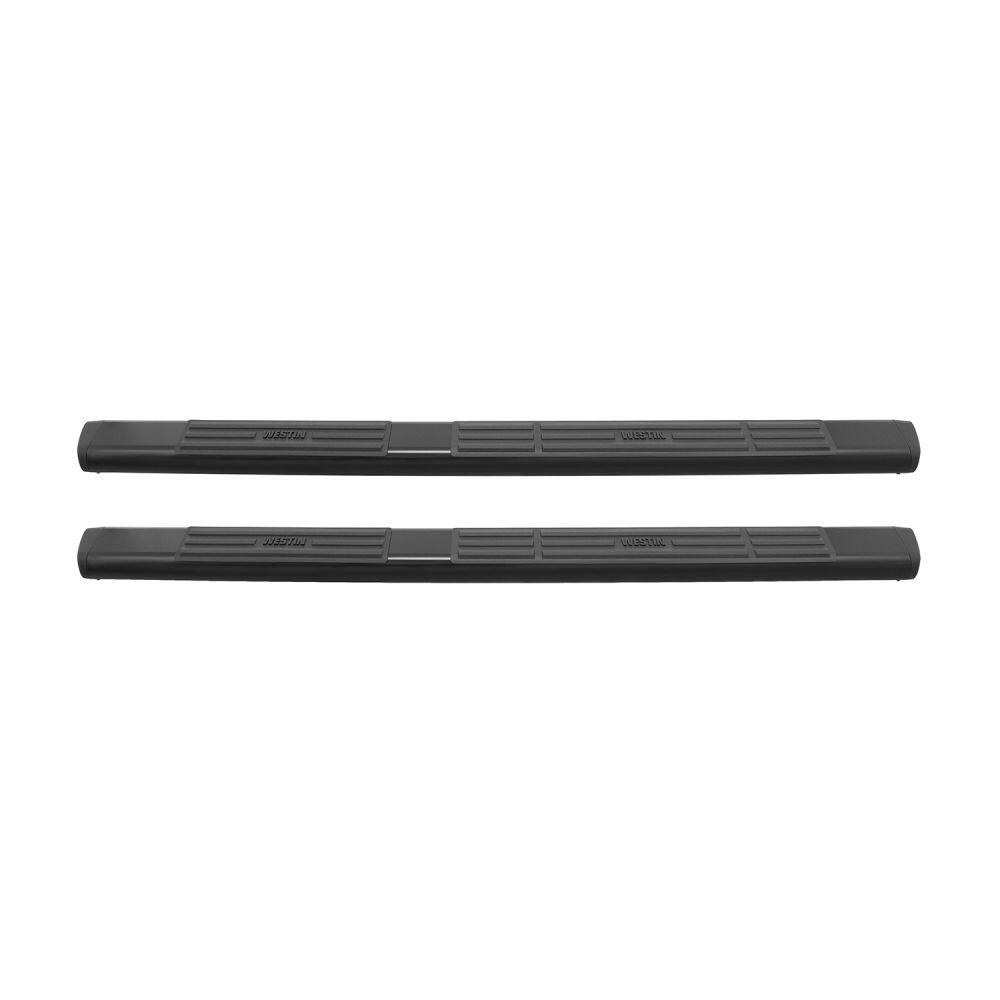 Westin Nerf Bar, Premier, With Step Pads, 6 Inch Oval Straight, Powder Coated, Black, Steel, With Plastic End Caps, Rocker Panel Mount – 22-6035