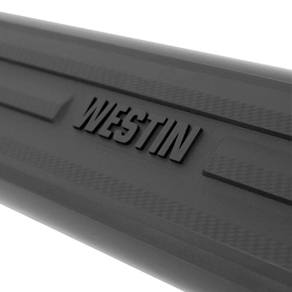Westin Nerf Bar, Premier, With Step Pads, 6 Inch Oval Straight, Powder Coated, Black, Steel, With Plastic End Caps, Rocker Panel Mount – 22-6035