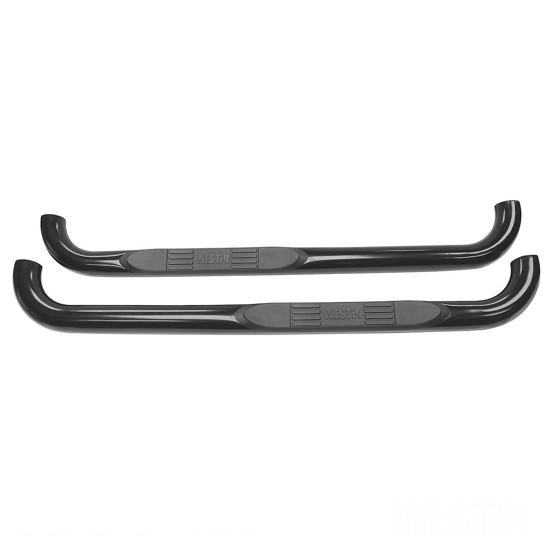 Westin Nerf Bar, E-Series, With Step Pads, 3 Inch Round Bent, Powder Coated, Black, Mild Steel, Without End Caps, Rocker Panel Mount – 23-2115