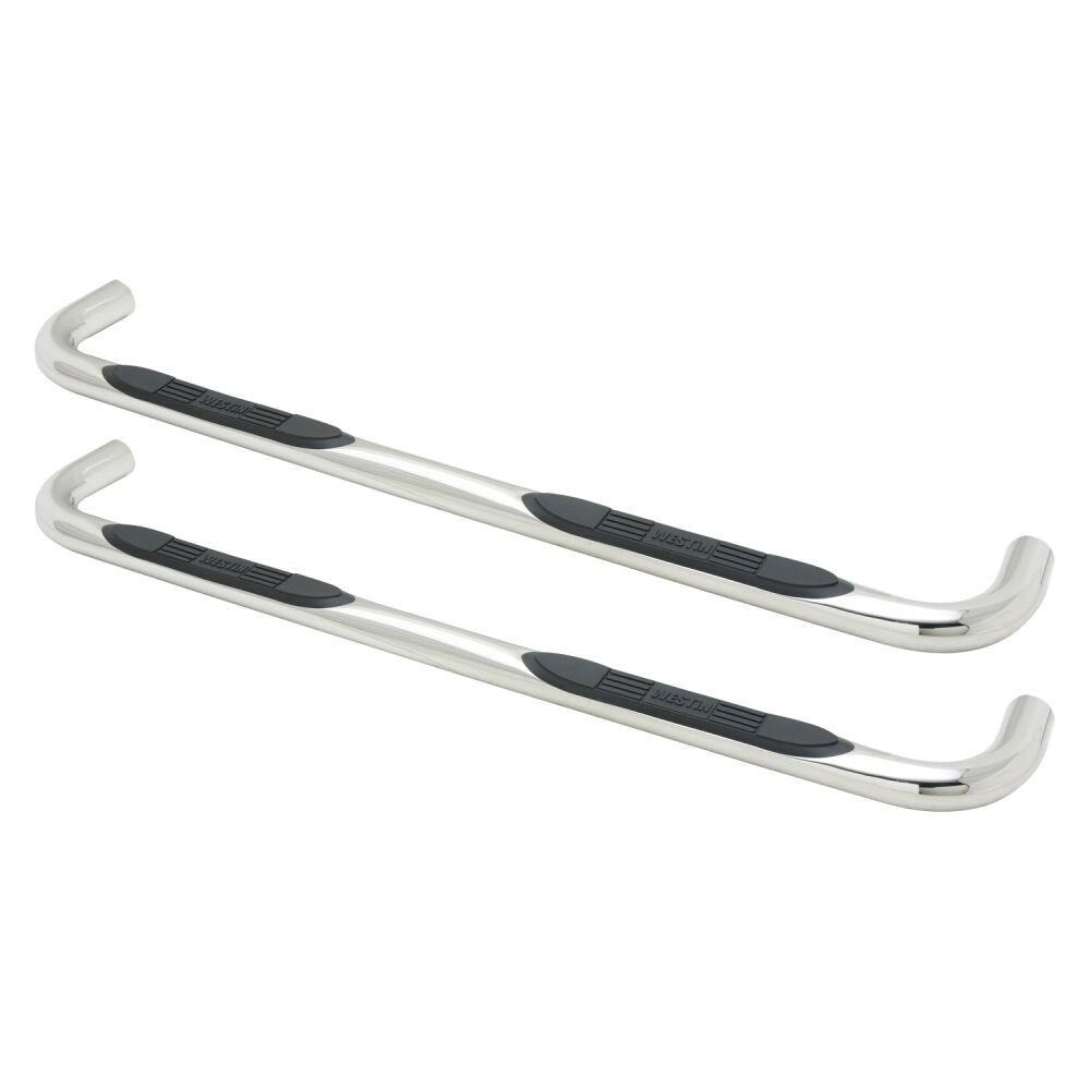 Westin Nerf Bar, E-Series, With Step Pads, 3 Inch Round Bent, Polished, Stainless Steel, Without End Caps, Frame Body Mount Bolts – 23-2510