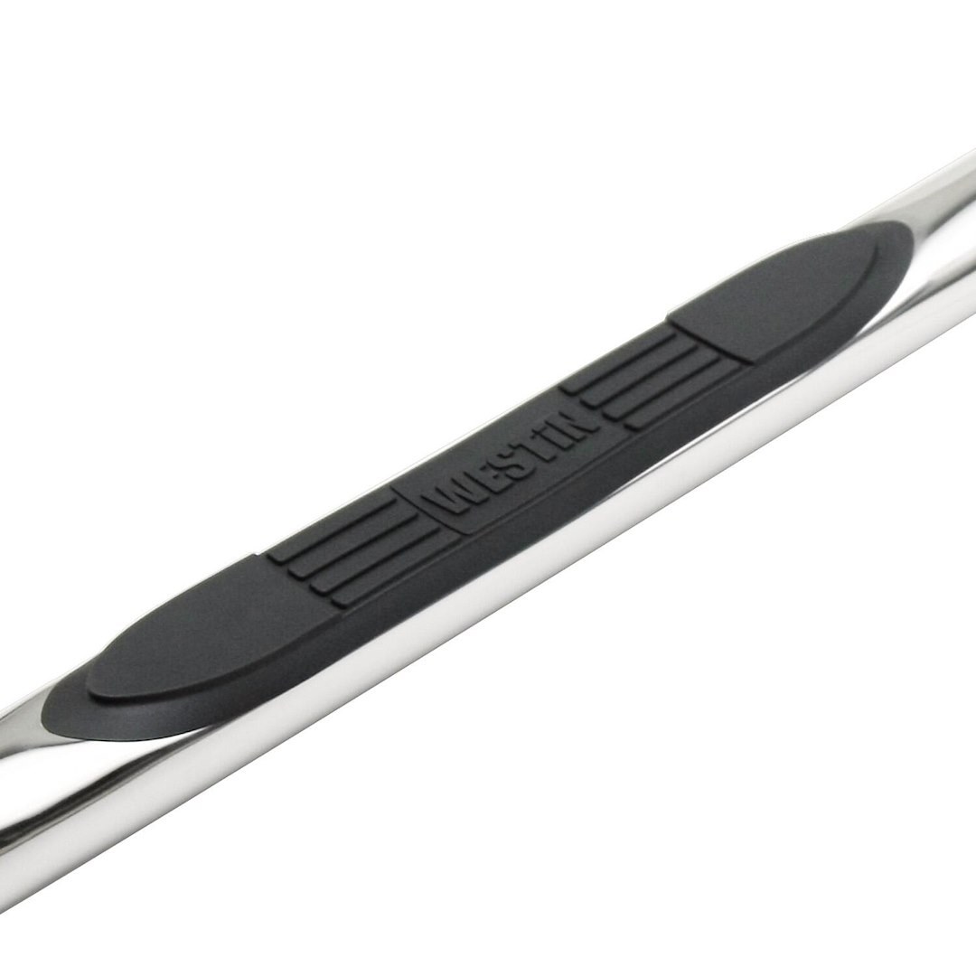 Westin Nerf Bar, E-Series, With Step Pads, 3 Inch Round Bent, Polished, Stainless Steel, Without End Caps, Frame Body Mount Bolts – 23-2510