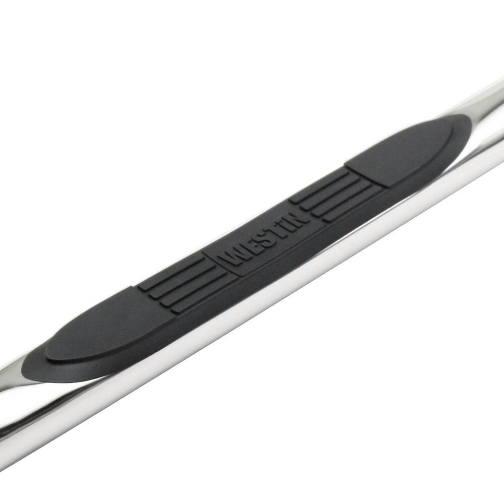 Westin Nerf Bar, E-Series, With Step Pads, 3 Inch Round Bent, Polished, Stainless Steel, Without End Caps, Rocker Panel Mount – 23-2770