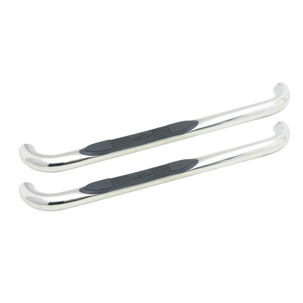 Westin Nerf Bar, E-Series, With Step Pads, 3 Inch Round Bent, Polished, Stainless Steel, Without End Caps, Rocker Panel Mount – 23-3540