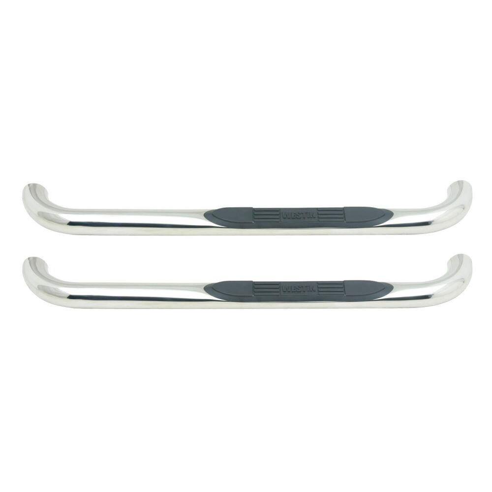 Westin Nerf Bar, E-Series, With Step Pads, 3 Inch Round Bent, Polished, Stainless Steel, Without End Caps, Rocker Panel Mount – 23-3540