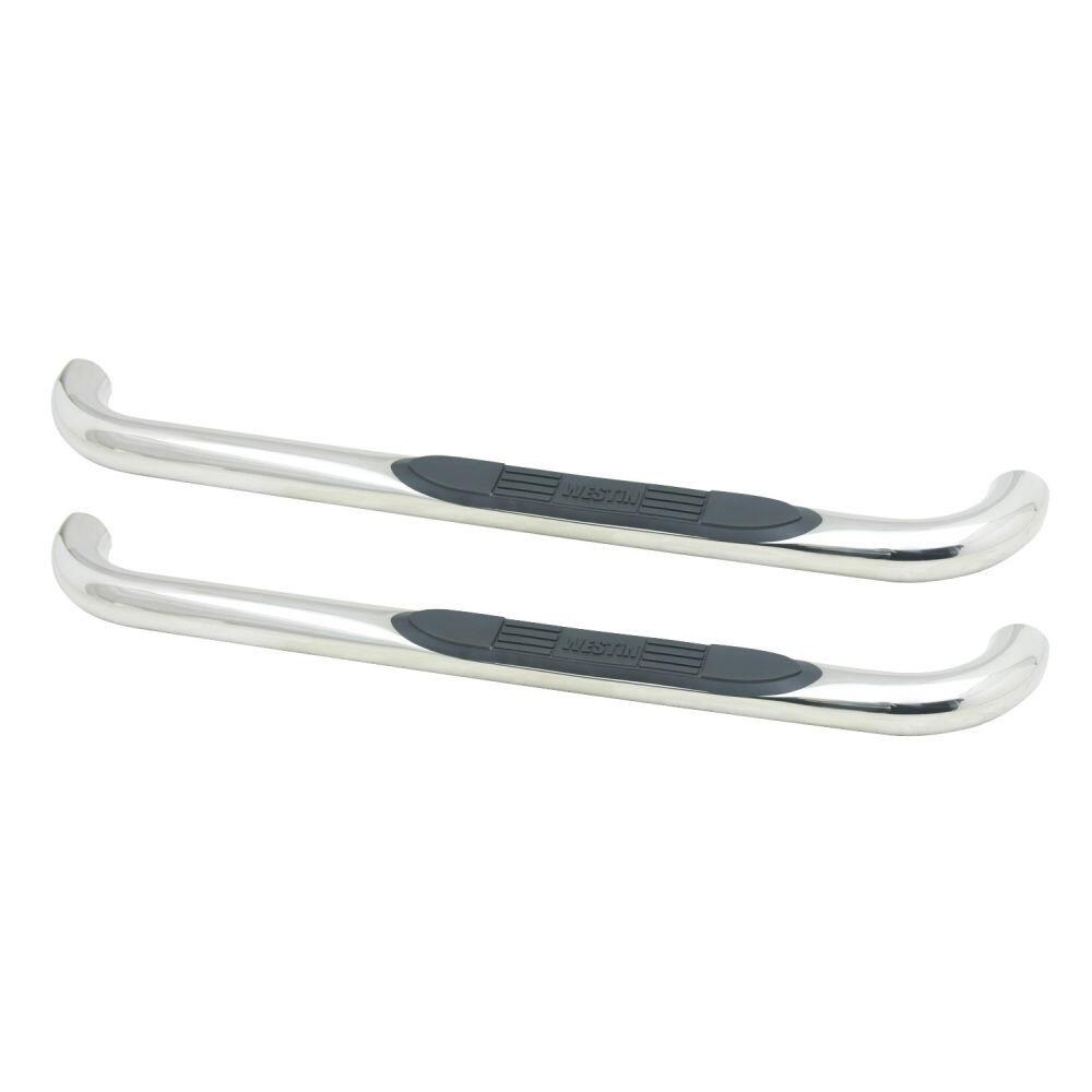 Westin Nerf Bar, E-Series, With Step Pads, 3 Inch Round Bent, Polished, Stainless Steel, Without End Caps, Rocker Panel Mount – 23-3540
