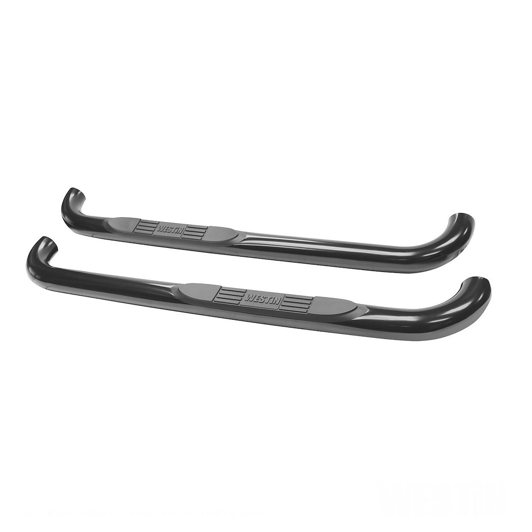 Westin Nerf Bar, E-Series, With Step Pads, 3 Inch Round Bent, Powder Coated, Black, Mild Steel, Without End Caps, Rocker Panel Mount – 23-3545