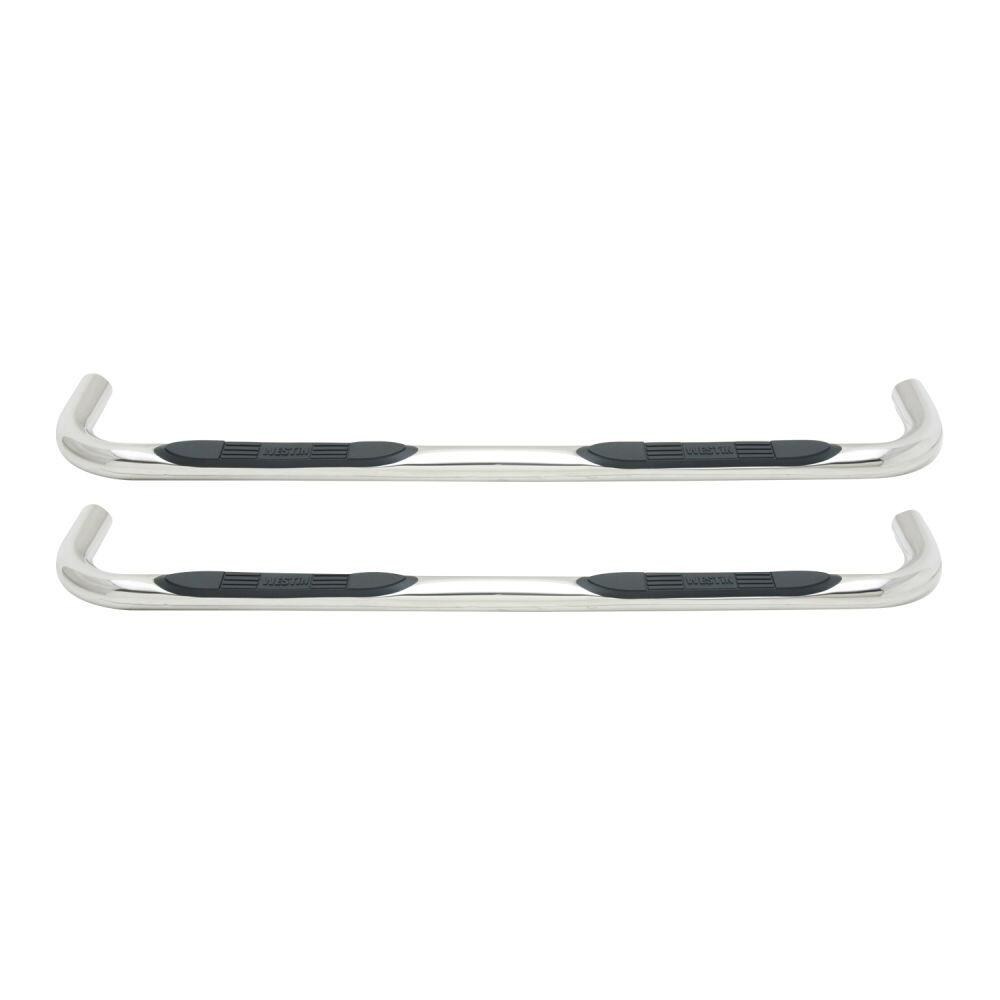 Westin Nerf Bar, E-Series, With Step Pads, 3 Inch Round Bent, Polished, Stainless Steel, Without End Caps, Rocker Panel Mount – 23-3550
