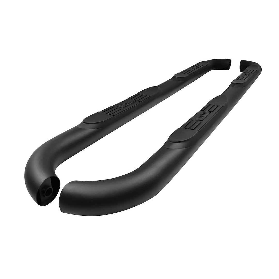 Westin Nerf Bar, E-Series, With Step Pads, 3 Inch Round Bent, Powder Coated, Black, Mild Steel, Without End Caps, Rocker Panel Mount – 23-4065