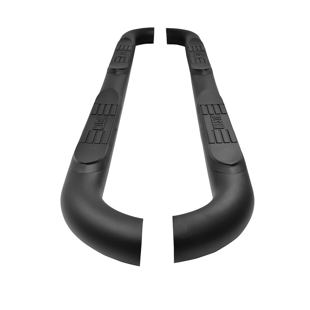 Westin Nerf Bar, E-Series, With Step Pads, 3 Inch Round Bent, Powder Coated, Black, Mild Steel, Without End Caps, Rocker Panel Mount – 23-4065