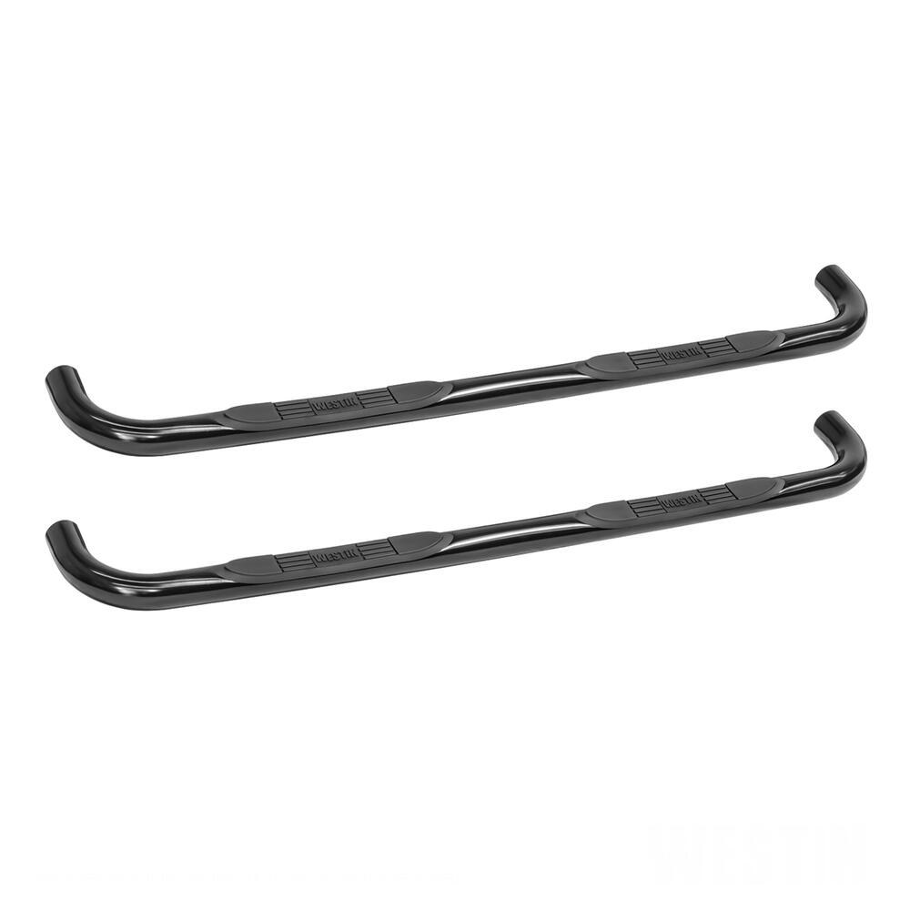 Westin Nerf Bar, E-Series, With Step Pads, 3 Inch Round Bent, Powder Coated, Black, Mild Steel, Without End Caps, Rocker Panel Mount – 23-4085