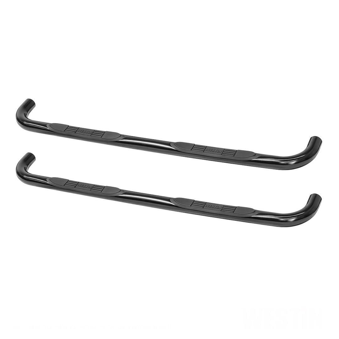 Westin Nerf Bar, E-Series, With Step Pads, 3 Inch Round Bent, Powder Coated, Black, Mild Steel, Without End Caps, Rocker Panel Mount – 23-4085
