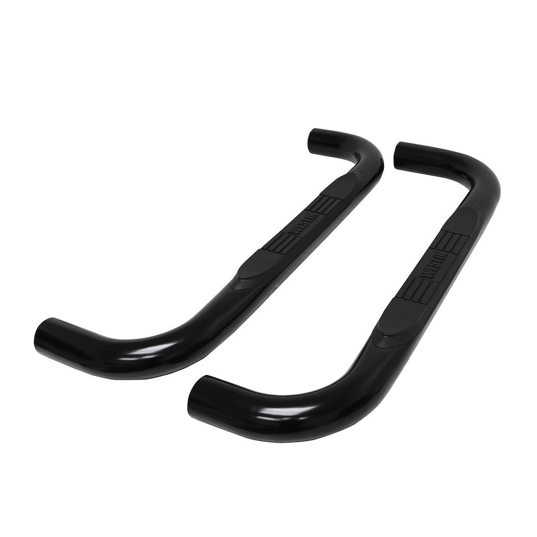 Westin Nerf Bar, E-Series, With Step Pads, 3 Inch Round Bent, Powder Coated, Black, Steel, Without End Caps, Body Mount – 23-4115