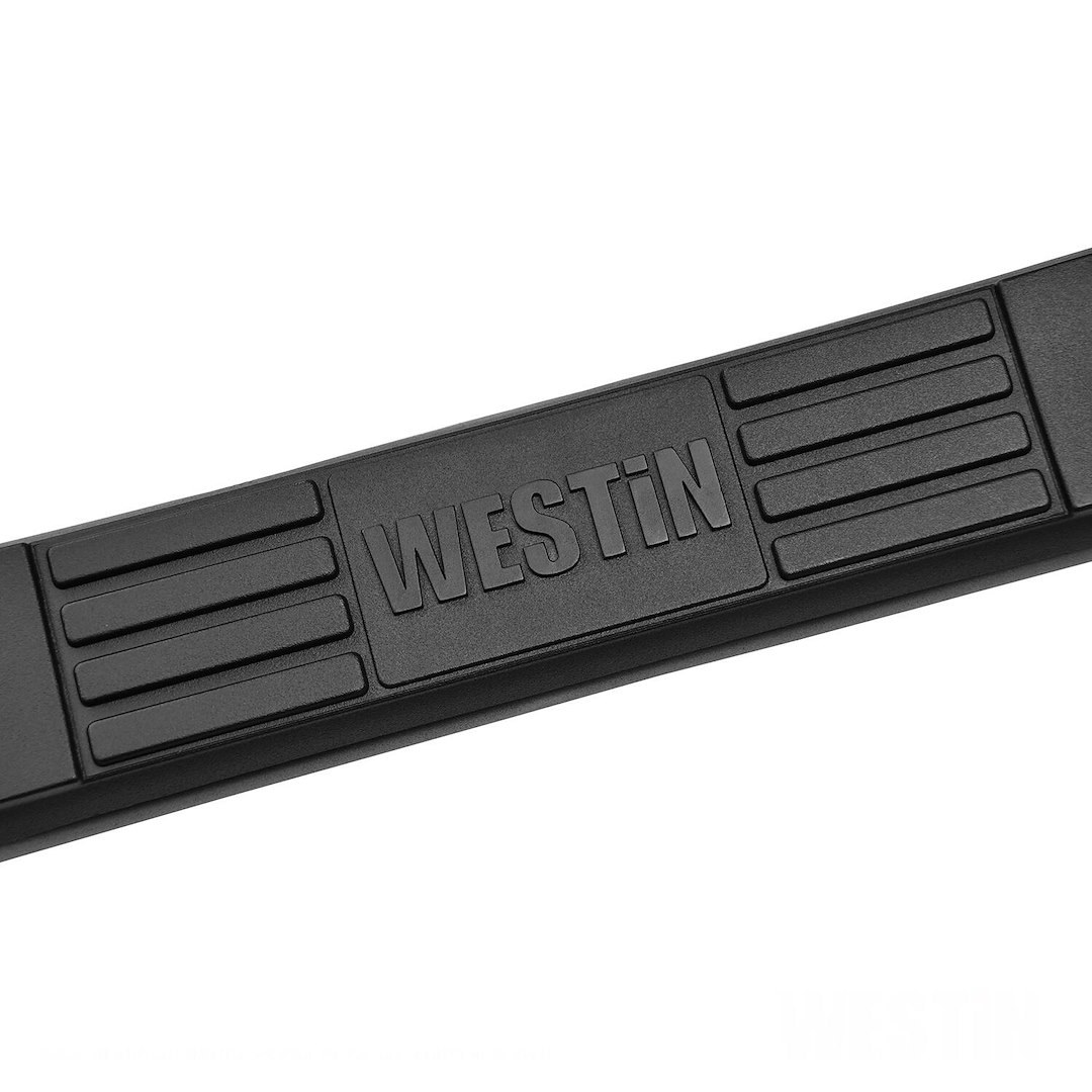 Westin Nerf Bar, E-Series, With Step Pads, 3 Inch Round Bent, Powder Coated, Black, Steel, Without End Caps, Body Mount – 23-4115