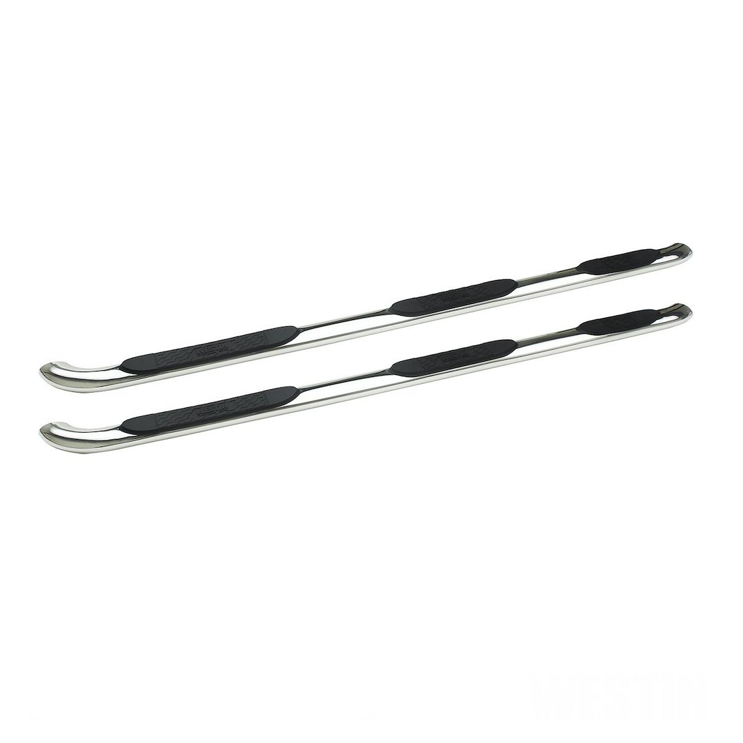 Westin Nerf Bar – Truck Wheel to Wheel, Platinum, With Step Pads, With Bed Step, 4 Inch Oval Bent, Polished, Stainless Steel – 24-54590