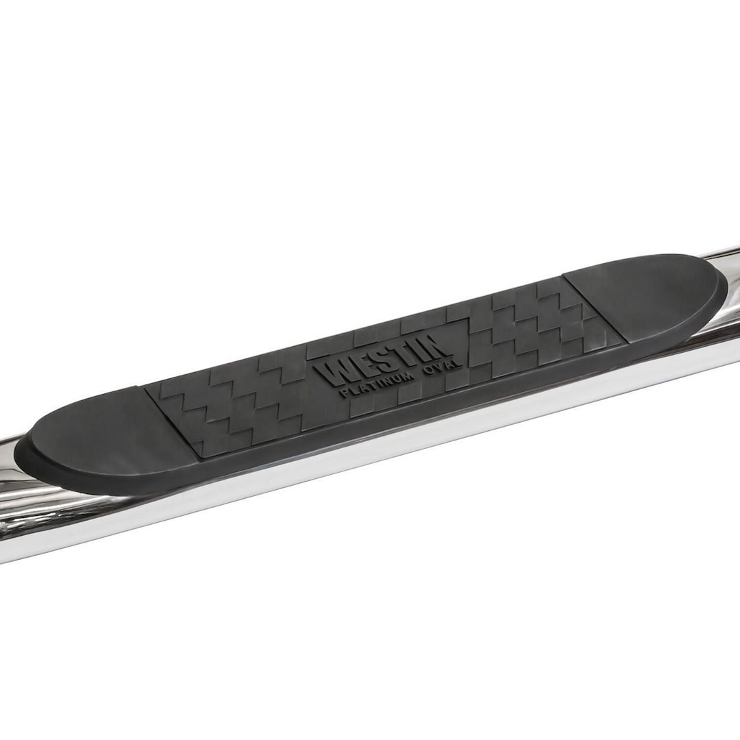 Westin Nerf Bar – Truck Wheel to Wheel, Platinum, With Step Pads, With Bed Step, 4 Inch Oval Bent, Polished, Stainless Steel – 24-54590