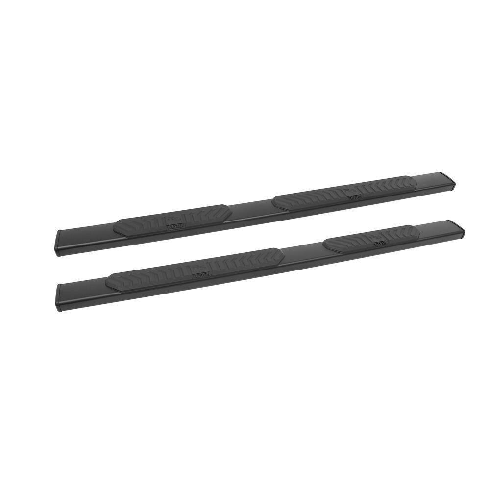 Westin Nerf Bar, R5 Series, With Step Pads, 5 Inch Oval Straight, Powder Coated, Black, Aluminum, With Black End Caps, Rocker Panel Mount – 28-51015