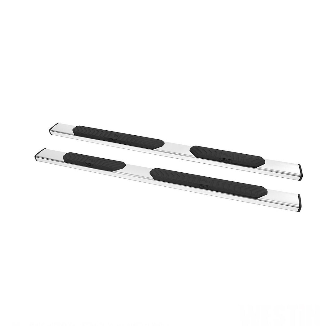 Westin Nerf Bar, R5 Series, With Step Pads, 5 Inch Rectangular Straight, Polished, Stainless Steel, With Black End Caps, Rocker Panel Mount – 28-51090