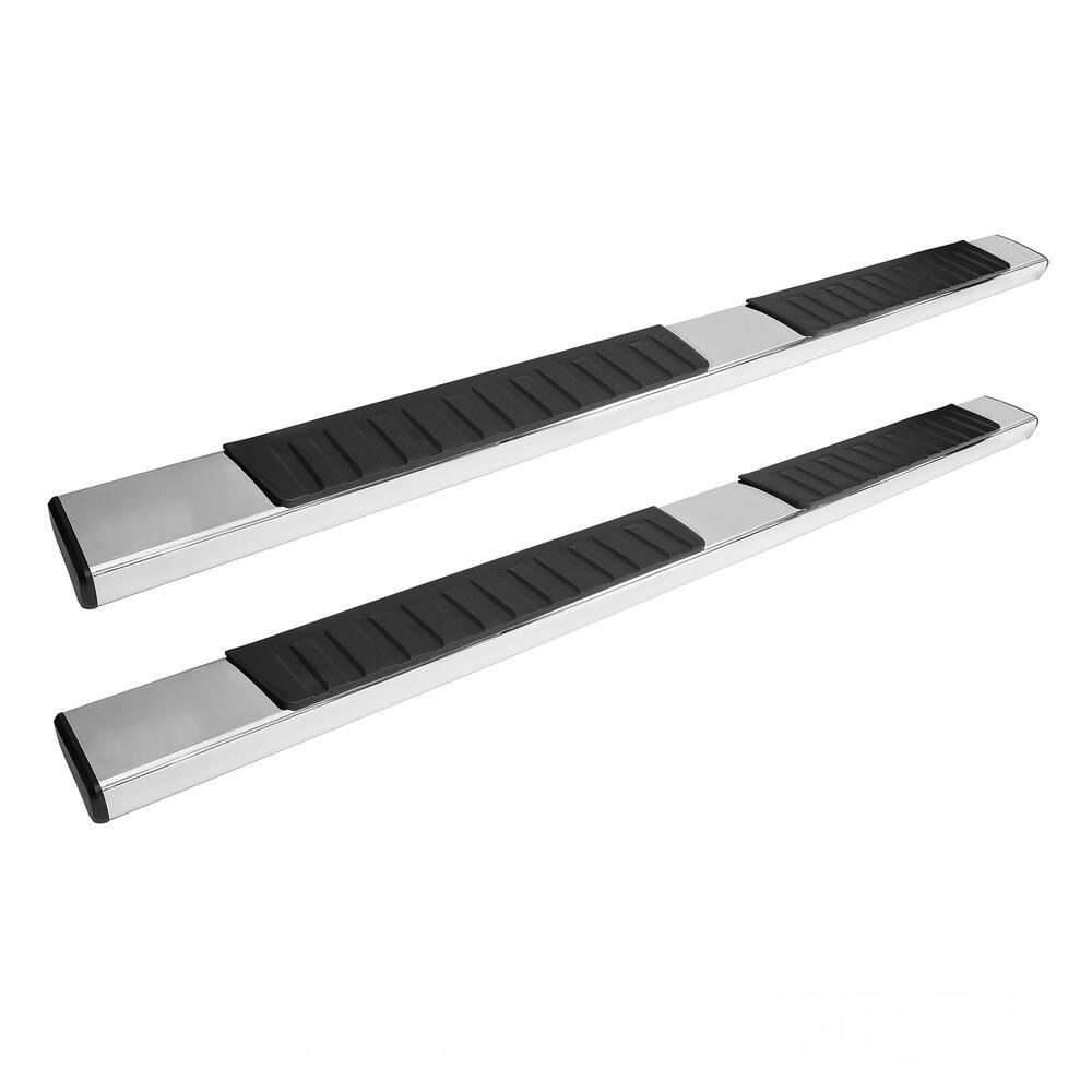 Westin Nerf Bar, R7 Series, With Step Pads, 6 Inch Oval Straight, Polished, Stainless Steel, With Plastic End Caps, Rocker Panel Mount – 28-71220