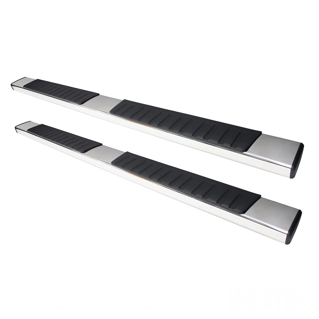 Westin Nerf Bar, R7 Series, With Step Pads, 6 Inch Oval Straight, Polished, Stainless Steel, With Plastic End Caps, Rocker Panel Mount – 28-71220