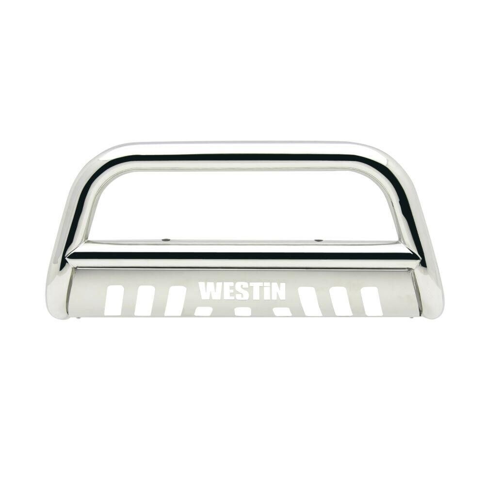 Westin Bull Bar, E-Series, Polished, Stainless Steel, 3 Inch Diameter, With Brushed Aluminum Skid Plate, With Light Mounting Tabs – 31-6000
