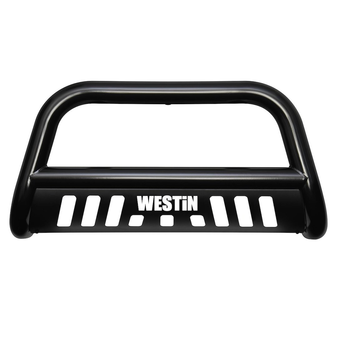 Westin Bull Bar, E-Series, Powder Coated, Black, Steel, 3 Inch Diameter, With Light Mounting Tabs, With Textured Black Aluminum Skid Plate – 31-6035