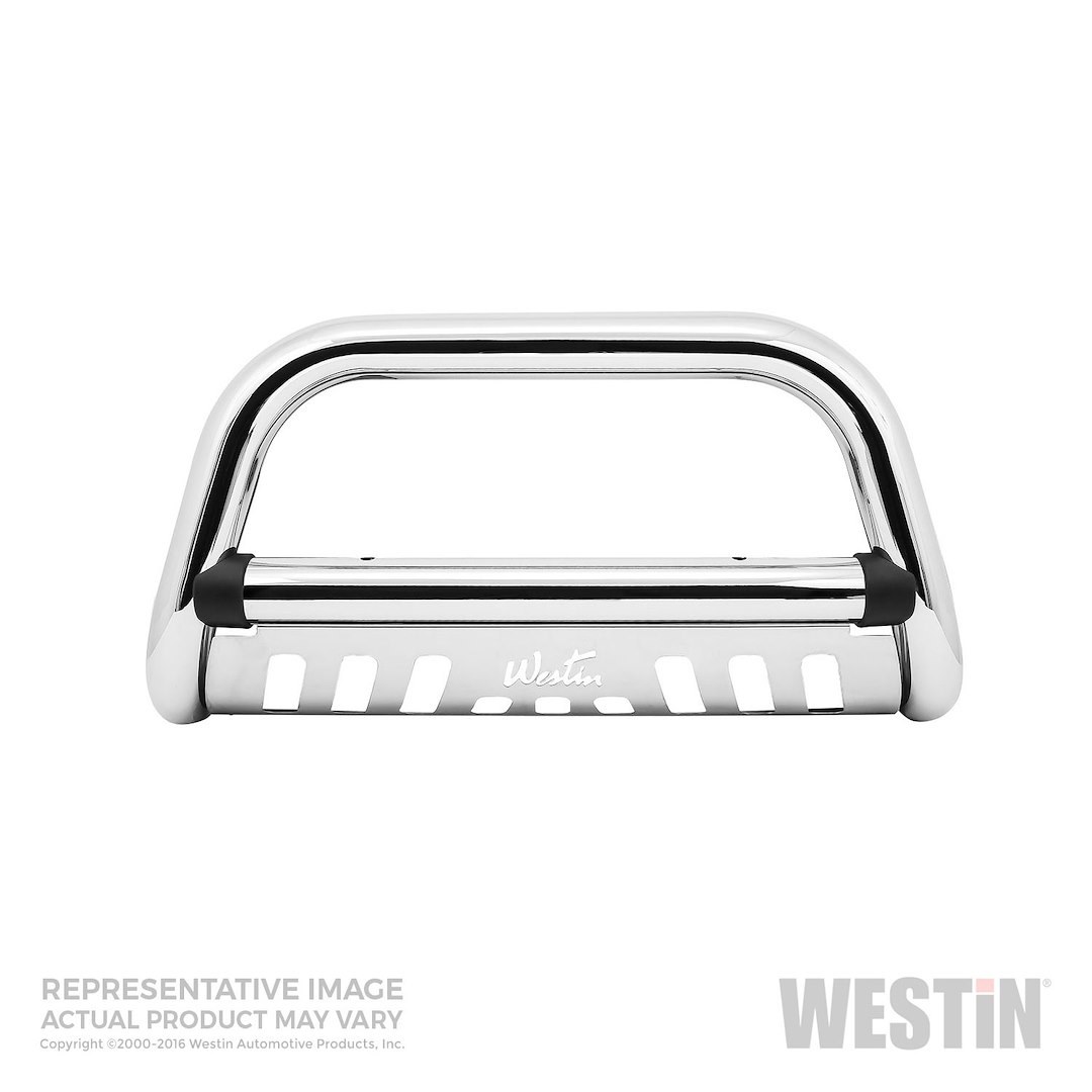 Westin Bull Bar, Ultimate, Chrome Plated, Stainless Steel, 3 Inch Diameter, With Brushed Stainless Skid Plate, With Light Mounting Tabs – 32-2250