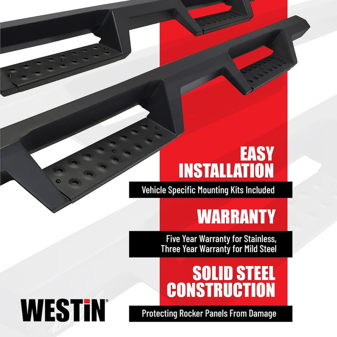 Westin Nerf Bar, Hdx, With Drop Down Steps, 3 Inch Square Straight, Powder Coated, Black, Mild Steel, With Welded End Caps – 56-14155