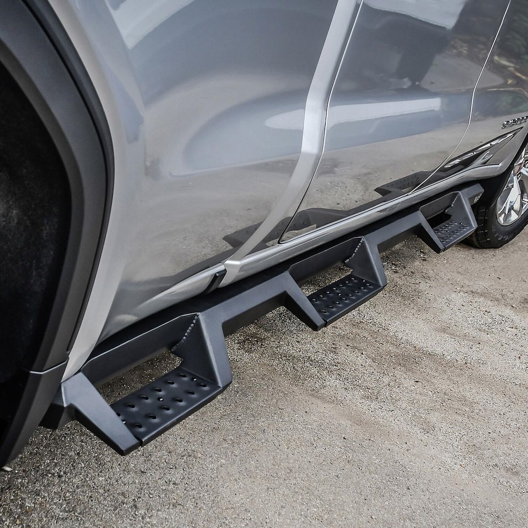 Westin Nerf Bar – Truck Wheel to Wheel, Hdx, With Drop Down Steps, With Bed Step, 3 Inch Square Straight, Powder Coated, Black, Mild Steel – 56-534695