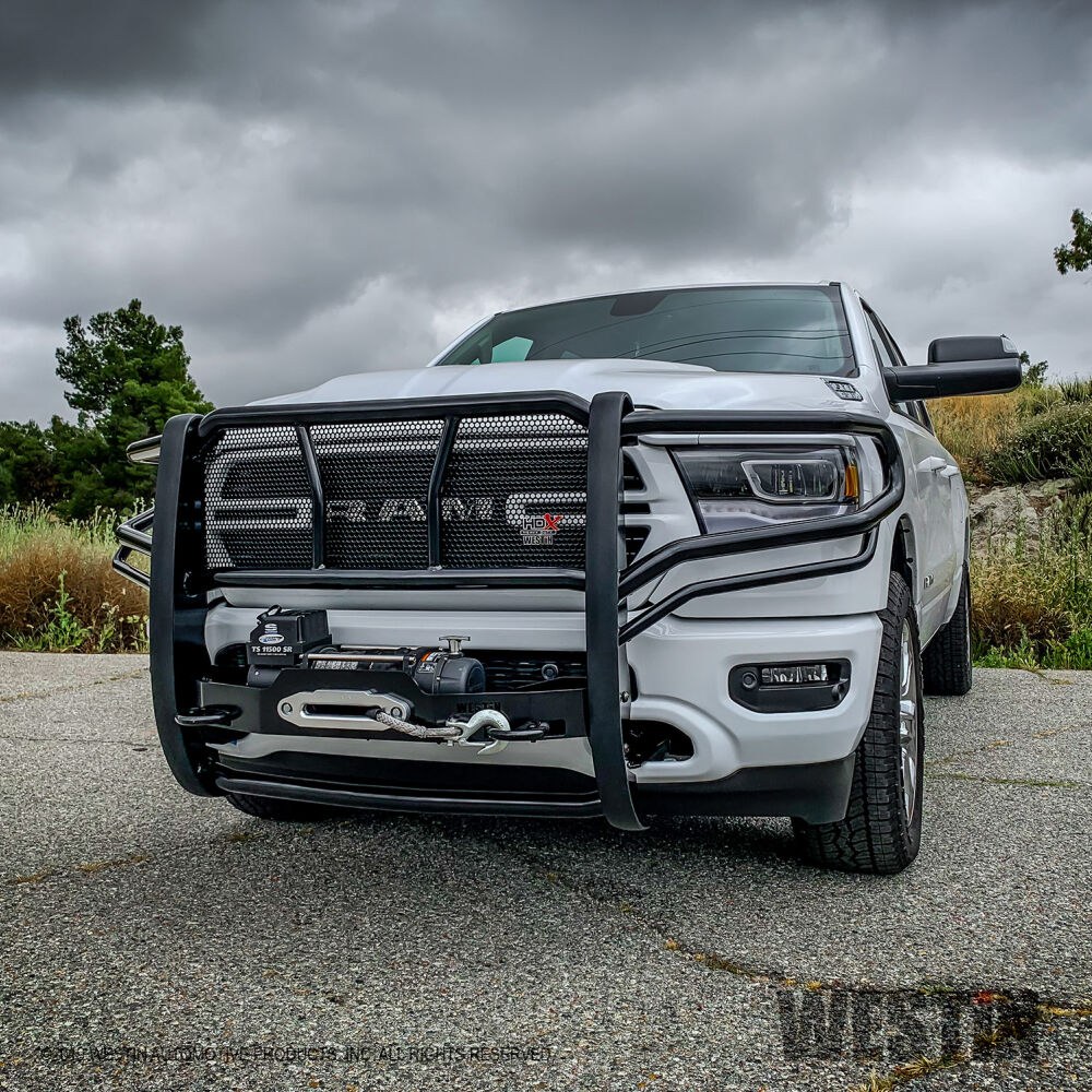 Westin Grille Guard, Hdx, 3-Piece Modular, Powder Coated, Black, Steel, 2 Inch Diameter, With Brush Guard, Without Skid Plate – 57-924025